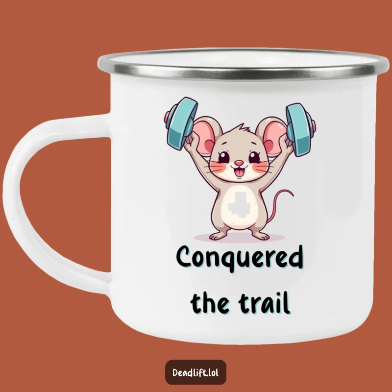 Funny Kawaii Mouse Camping Mug: Durable Victory Pose - Humorous Outdoor Gift