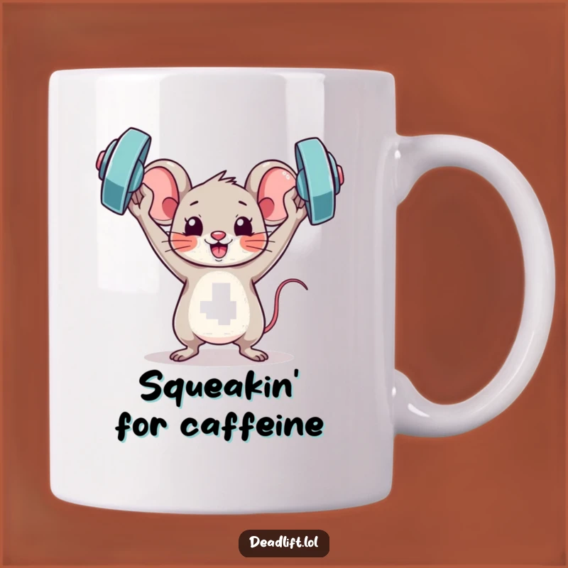 Funny Kawaii Mouse Mug: Triumphant Weightlifter - Hilarious Fitness Gift