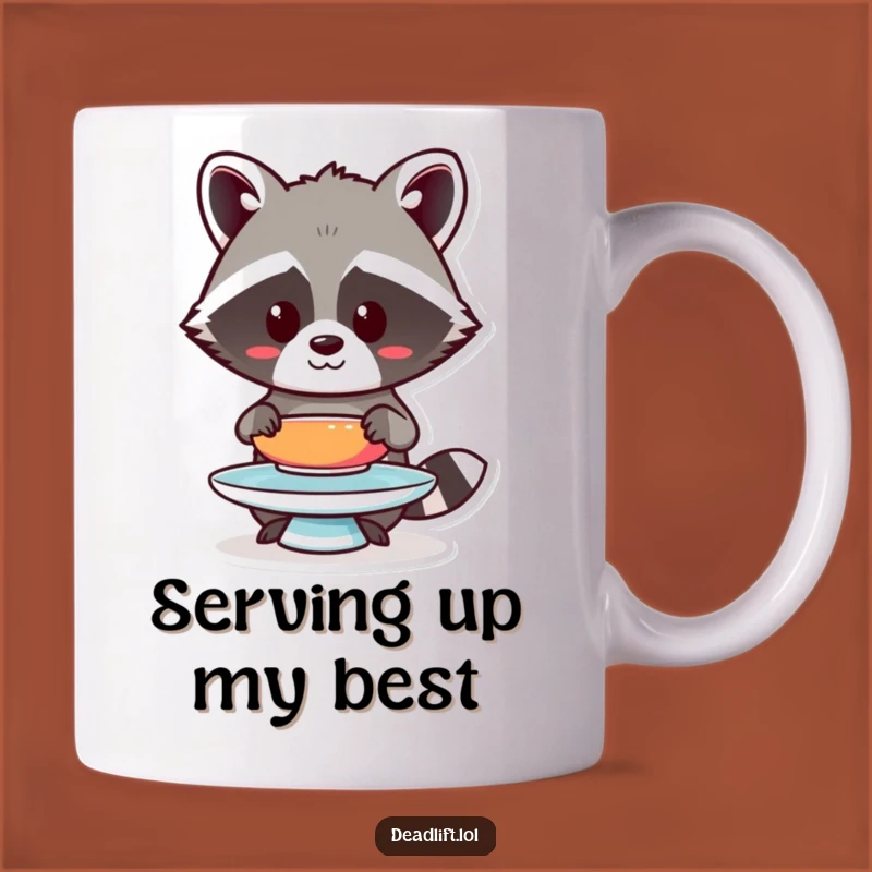 Funny Kawaii Raccoon Plate Mug - Focused Balance Gift for Dedicated Drinkers
