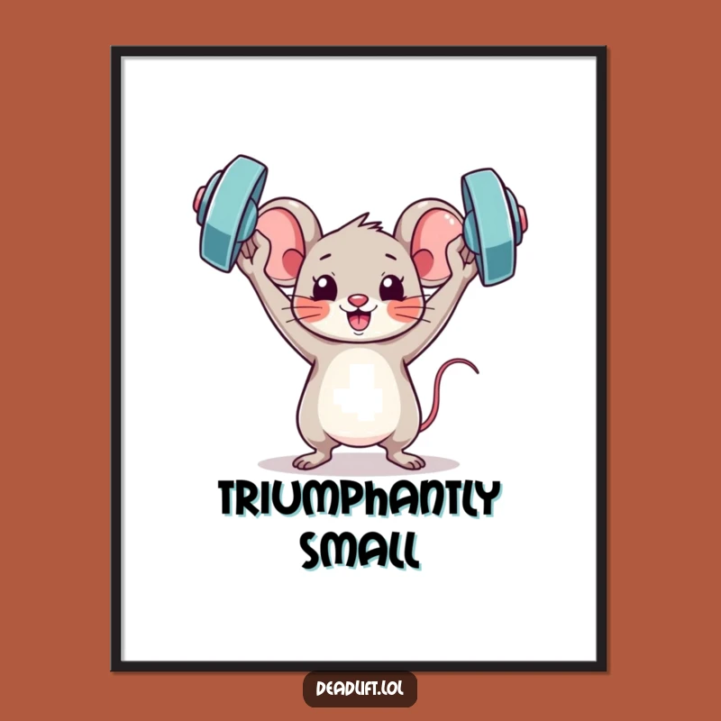 Funny Kawaii Mouse Digital Art Print: Triumphant Victory - Humorous Decor Gift
