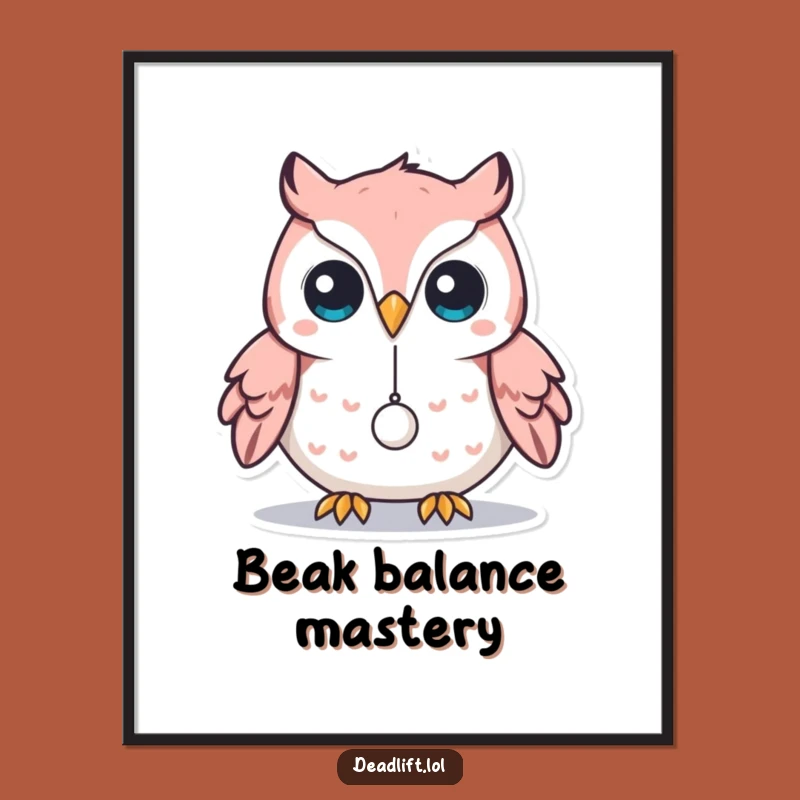 Funny Kawaii Owl Digital Art Print: Delicate Balance - Humorous Decor Gift