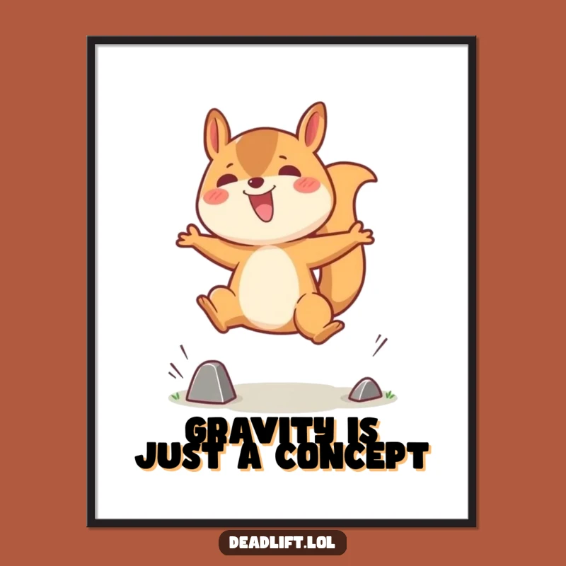 Funny Kawaii Squirrel Digital Art, Printable Whimsical Wall Decor Gift