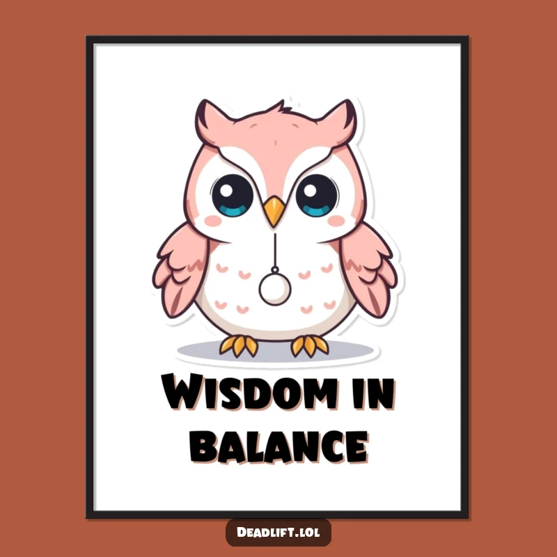 Funny Kawaii Owl Poster: Delicate Balance Art - Humorous Decor Gift