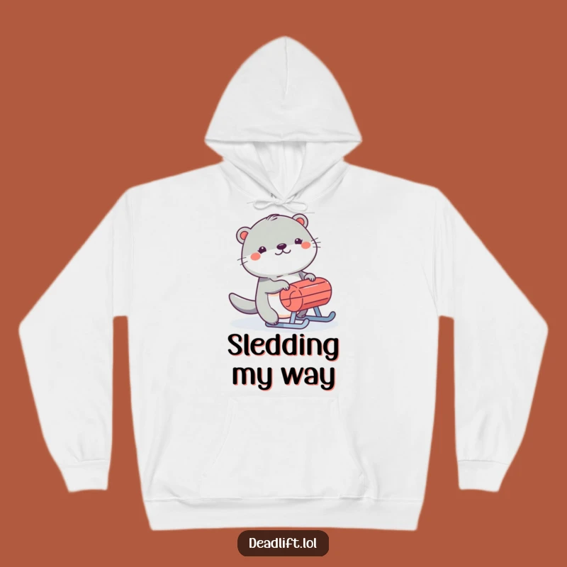 Cozy Funny Kawaii Otter Hoodie - Humorous Sled Push Gift for Winter Comfort