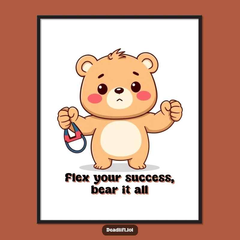Funny Free Printable Wall Art: Strong Kawaii Bear Cub, Motivational Decor Downloadable Art
