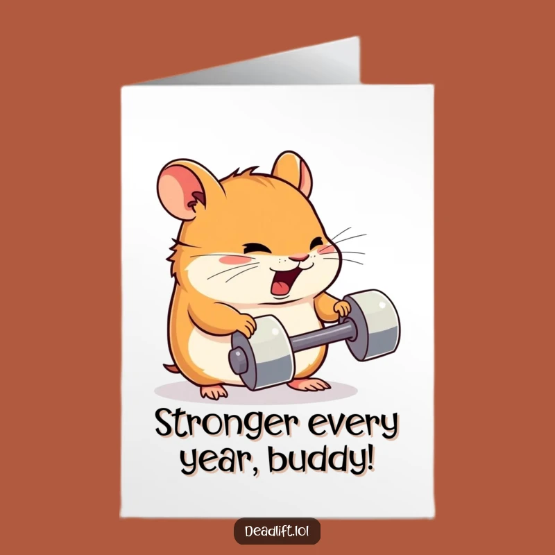 Free Printable Hamster Birthday Card: Funny Tiny Dumbbell Lift Download